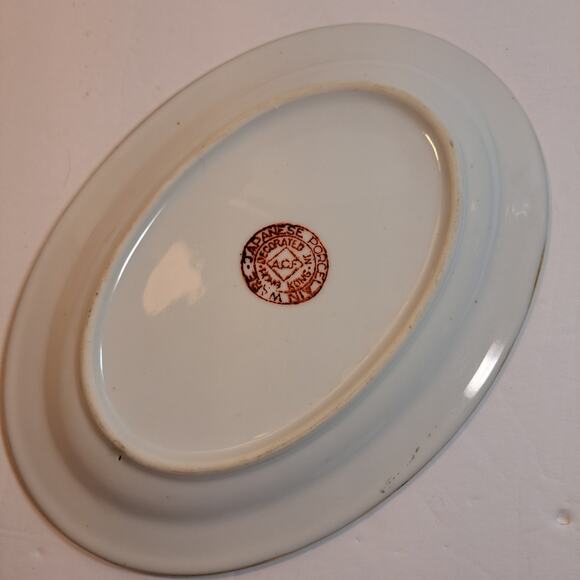 Japanese Hand Painted Porcelain Oval Plate Roosters Painted in HK Marked ACF Vtg - Picture 5 of 6